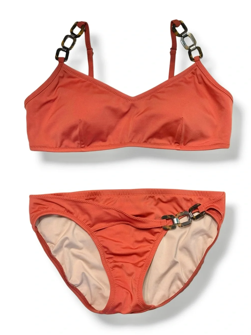 LANDS’ END Orange Bikini Faux Tortoise Link Detail Mixed Sizes Top 10 Bottom 6
